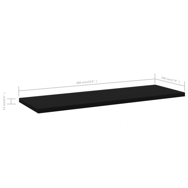 Półki na książki, 8 szt., czarne, 60x20x1,5 cm, płyta wiórowa