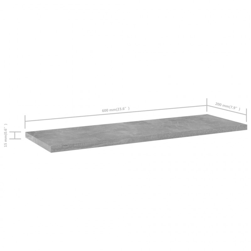 Półki na książki, 8 szt., szarość betonu, 60x20x1,5 cm, płyta