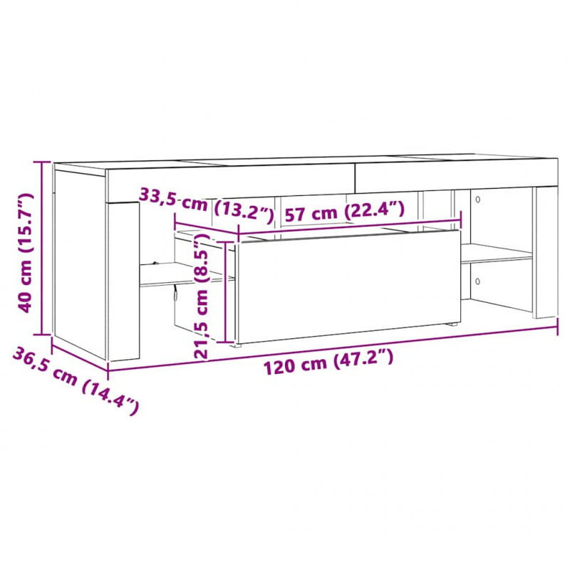 Szafka pod TV z oświetleniem LED, szarość betonu, 120x35x40 cm