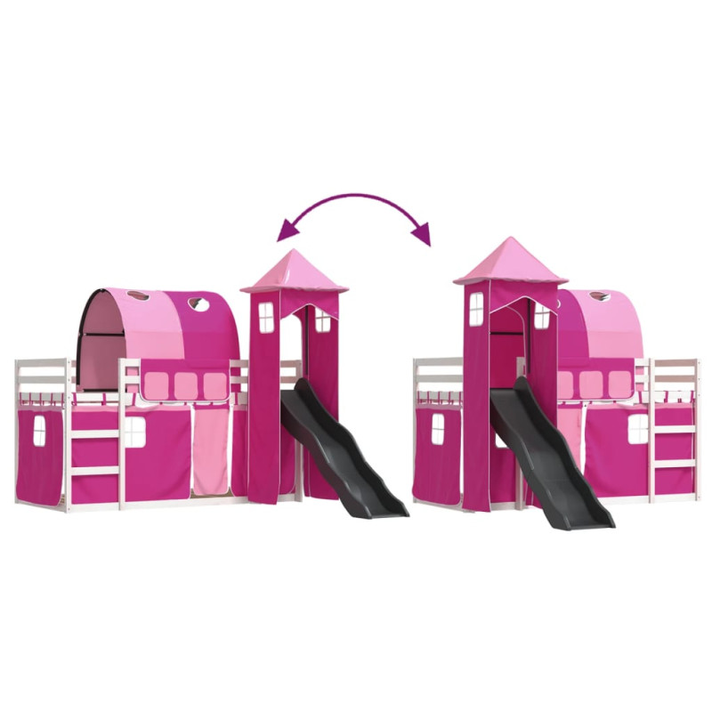 Łóżko na antresoli, ze zjeżdżalnią i zasłonkami, 90x190 cm