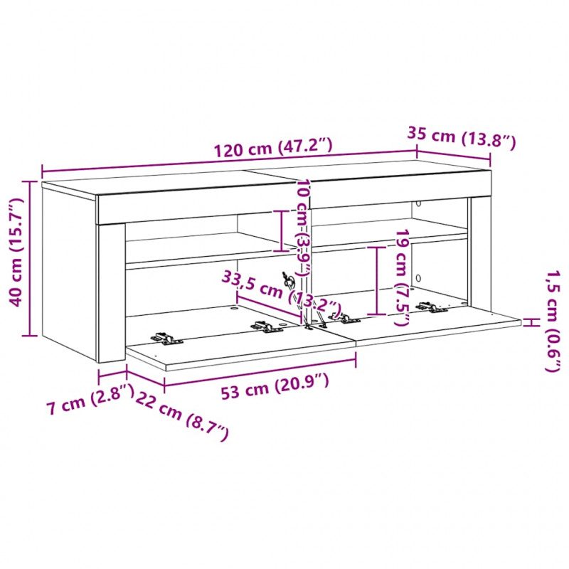 Szafka pod TV z oświetleniem LED, szarość betonu, 120x35x40 cm