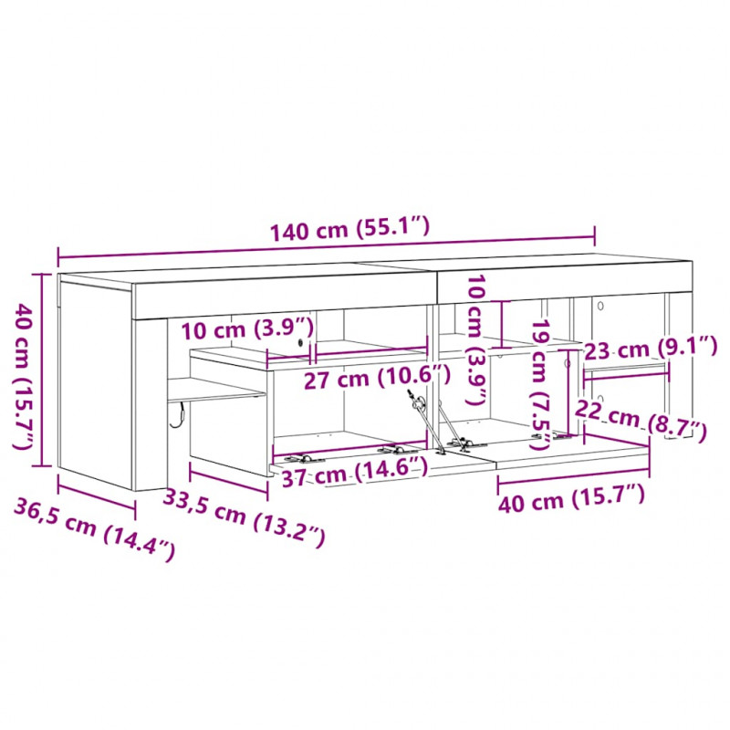 Szafka pod TV z oświetleniem LED, czarna, 140x36,5x40 cm