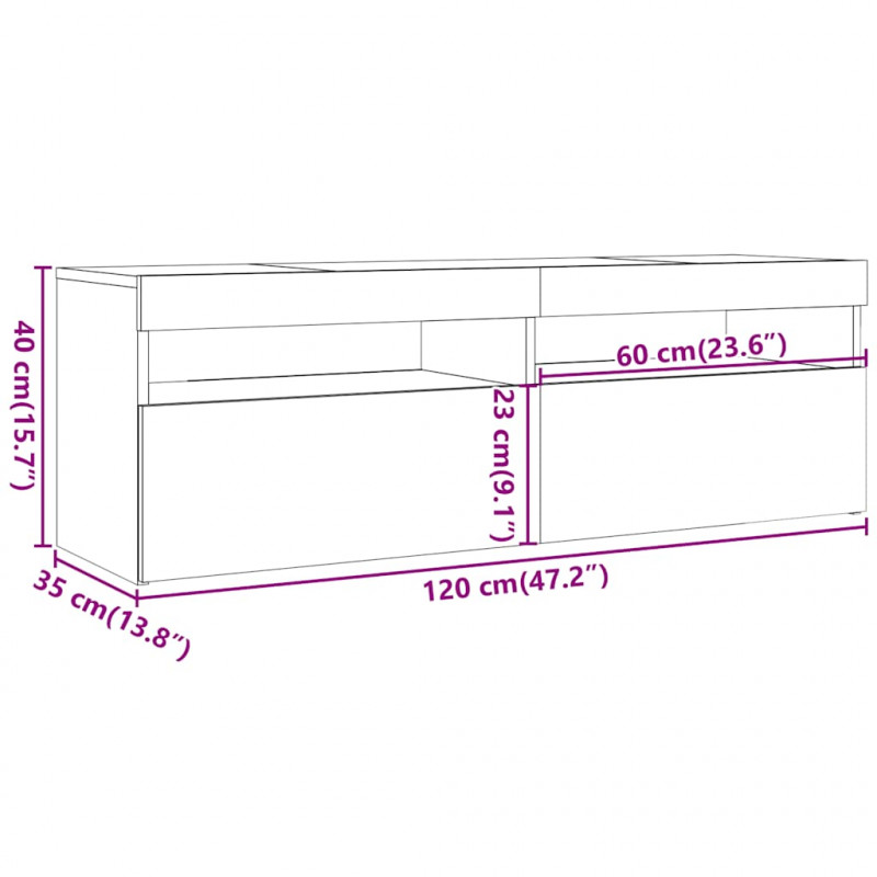 Szafka pod TV z oświetleniem LED, biała, 120x35x40 cm