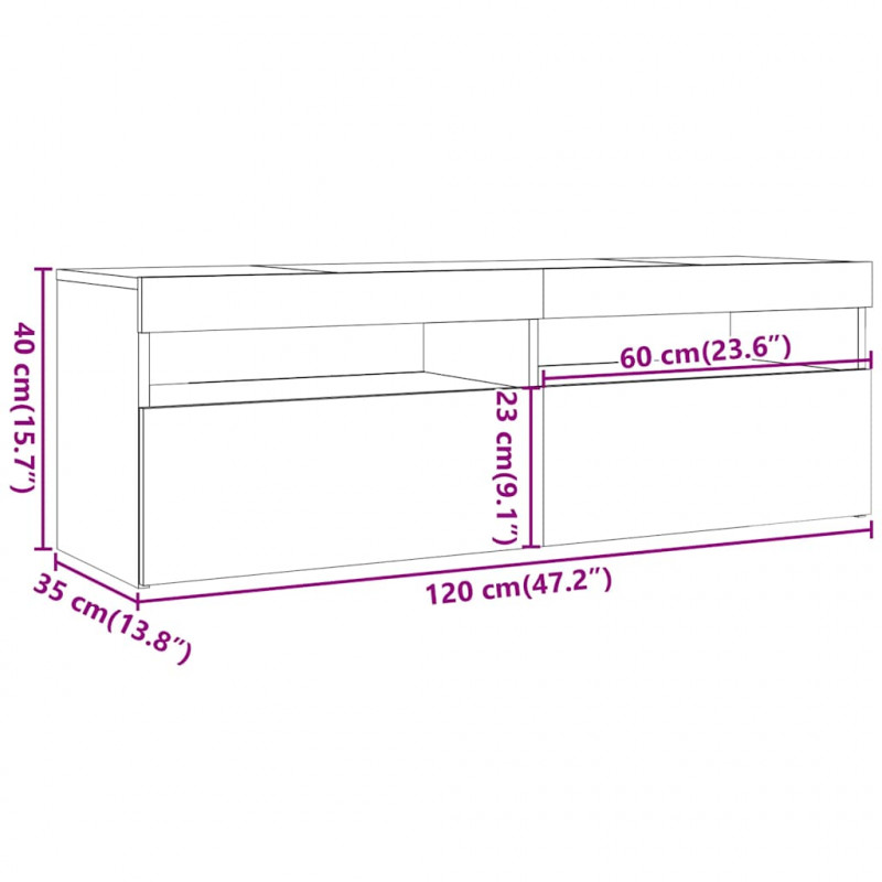 Szafka pod TV z oświetleniem LED, dąb sonoma, 120x35x40 cm