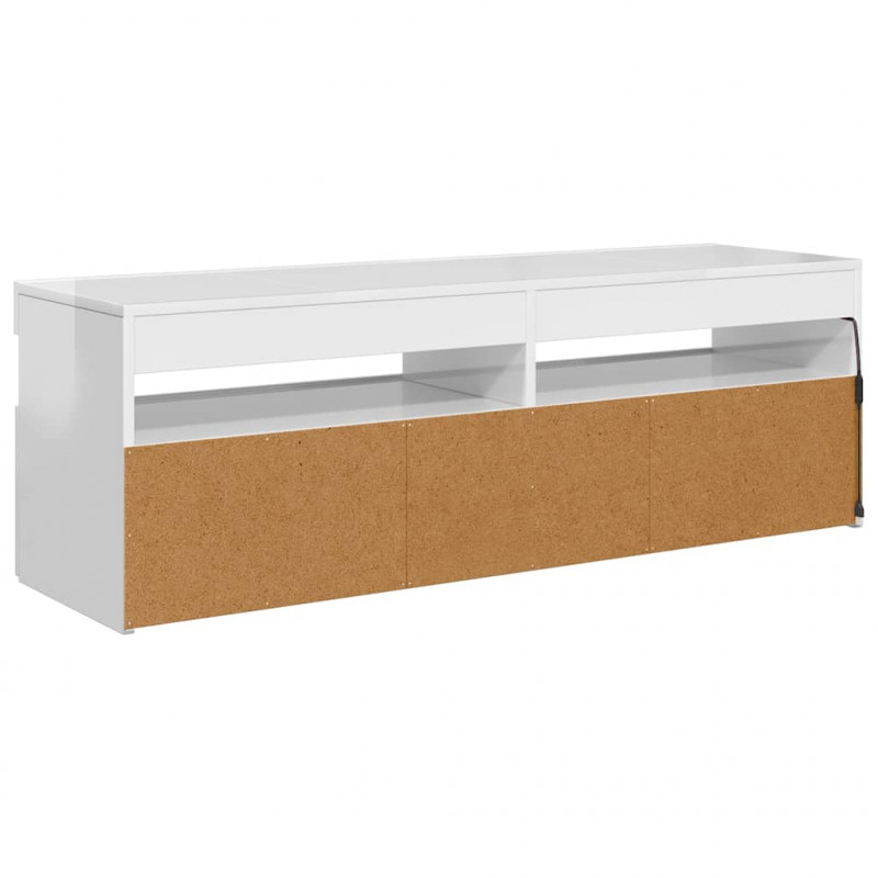 Szafka TV z oświetleniem LED, biała, wysoki połysk, 120x35x40cm