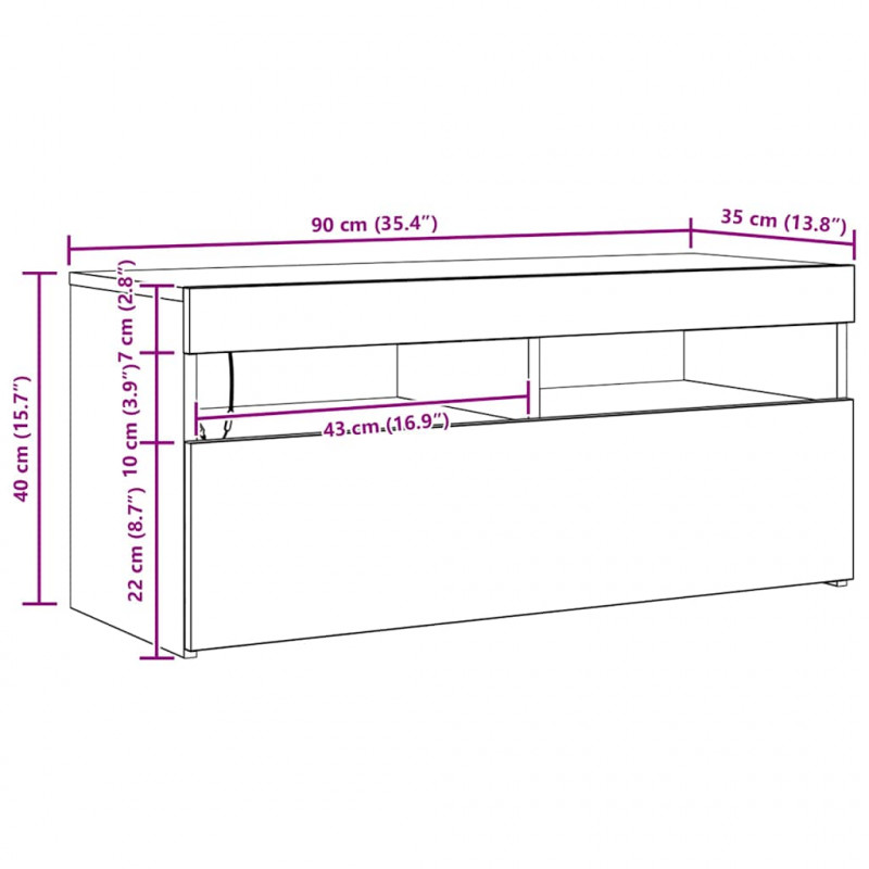 Szafka pod TV z oświetleniem LED, szarość betonu, 90x35x40 cm
