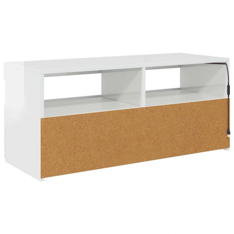 Szafka TV z oświetleniem LED, wysoki połysk, biała, 90x35x40 cm