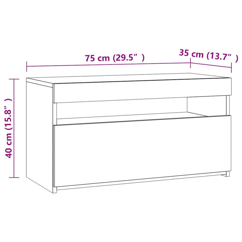 Szafka pod TV z oświetleniem LED, biała, 75x35x40 cm