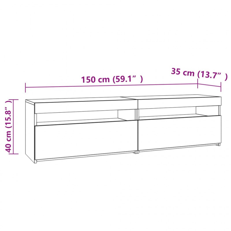 Szafki pod TV z LED, 2 szt., dąb sonoma, 75x35x40 cm