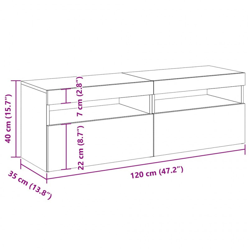 Szafki TV z LED, 2 szt., szarość betonu, 60x35x40 cm