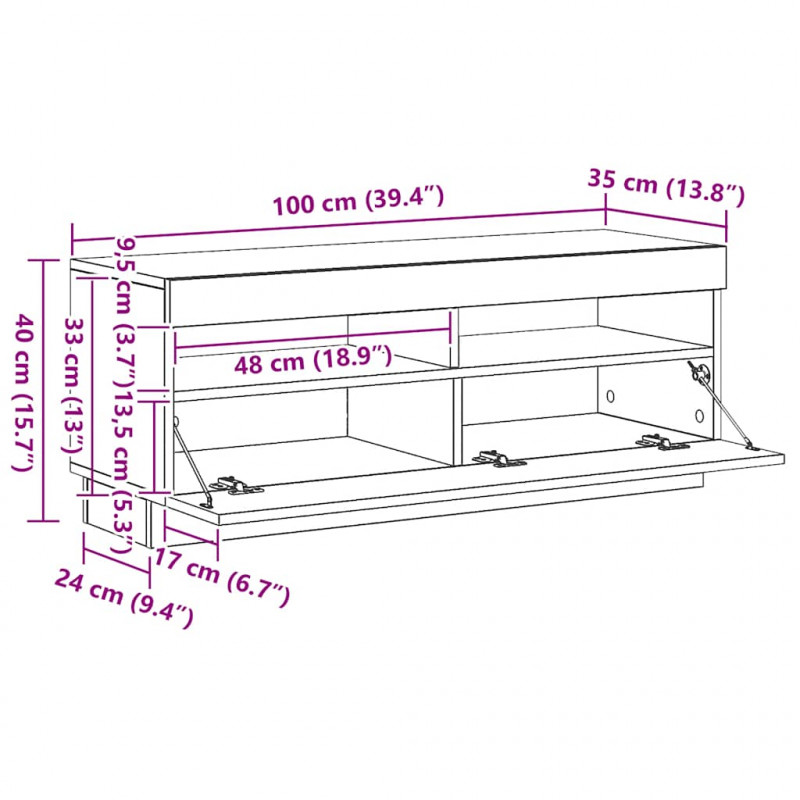 Szafka TV z oświetleniem LED, dąb sonoma, 100x35x40 cm