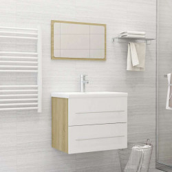 2-częściowy zestaw mebli łazienkowych, biel i dąb sonoma, płyta