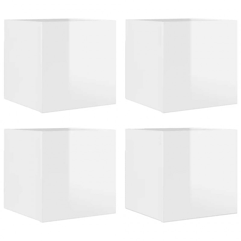 Wiszące szafki TV, 4 szt., wysoki połysk, białe, 30,5x30x30 cm