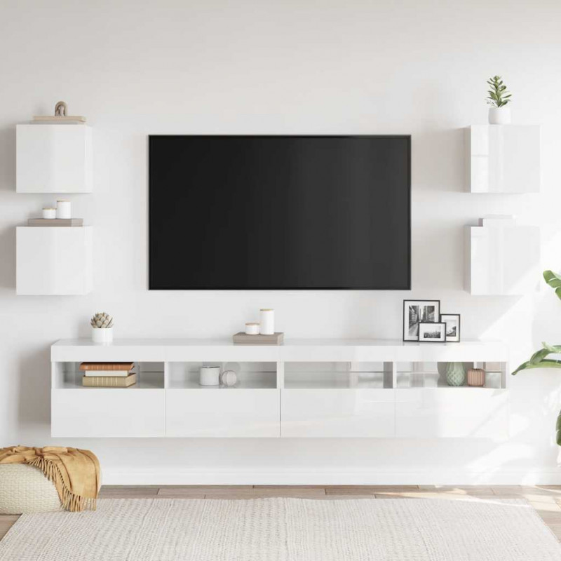 Wiszące szafki TV, 4 szt., wysoki połysk, białe, 30,5x30x30 cm