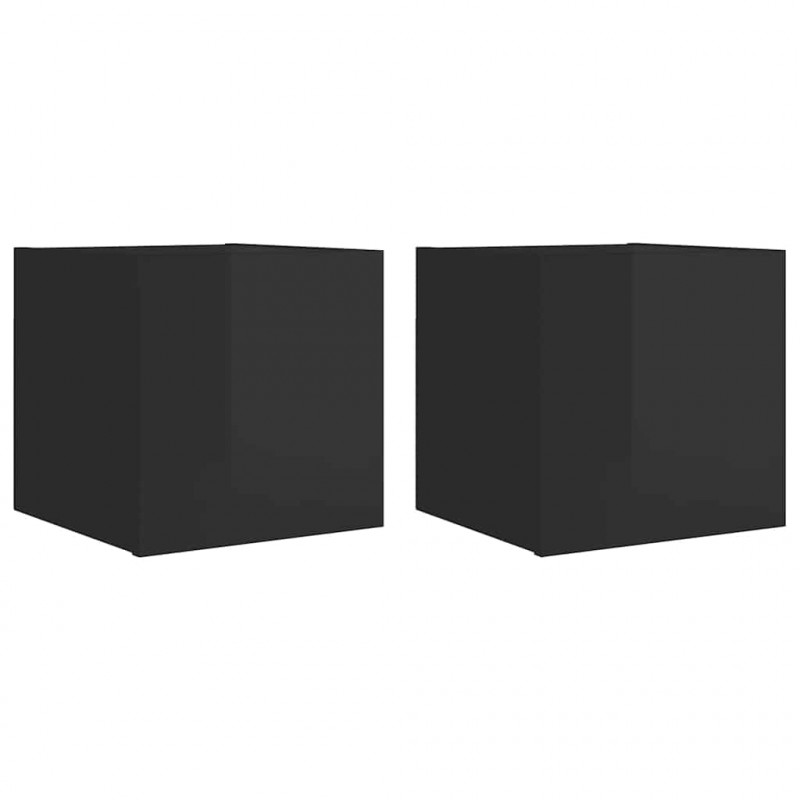 Wiszące szafki TV, 2 szt., wysoki połysk, czarne, 30,5x30x30 cm
