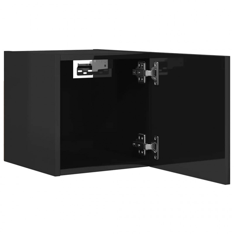 Wiszące szafki TV, 2 szt., wysoki połysk, czarne, 30,5x30x30 cm