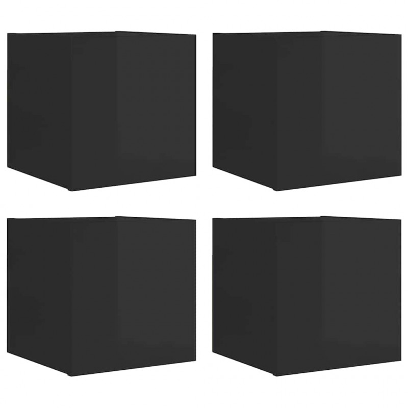 Wiszące szafki TV, 4 szt., wysoki połysk, czarne, 30,5x30x30 cm