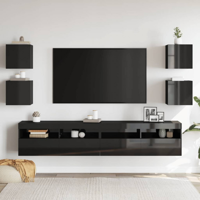 Wiszące szafki TV, 4 szt., wysoki połysk, czarne, 30,5x30x30 cm