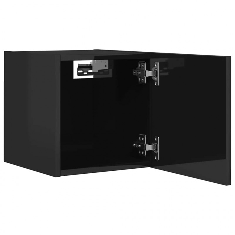 Wiszące szafki TV, 4 szt., wysoki połysk, czarne, 30,5x30x30 cm