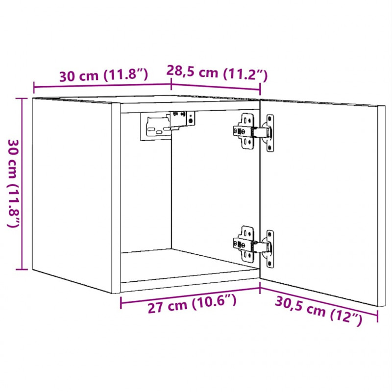 Wiszące szafki TV, 4 szt., wysoki połysk, czarne, 30,5x30x30 cm