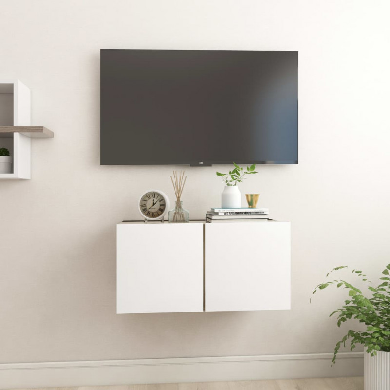 Szafki wiszące pod TV, biel i dąb sonoma, 60x30x30 cm