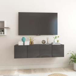 Szafki wiszące pod TV 2 szt., wysoki połysk, szare, 60x30x30 cm