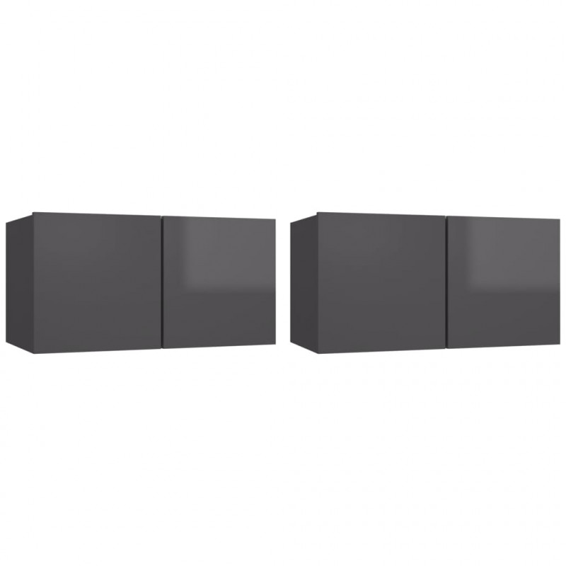 Szafki wiszące pod TV 2 szt., wysoki połysk, szare, 60x30x30 cm
