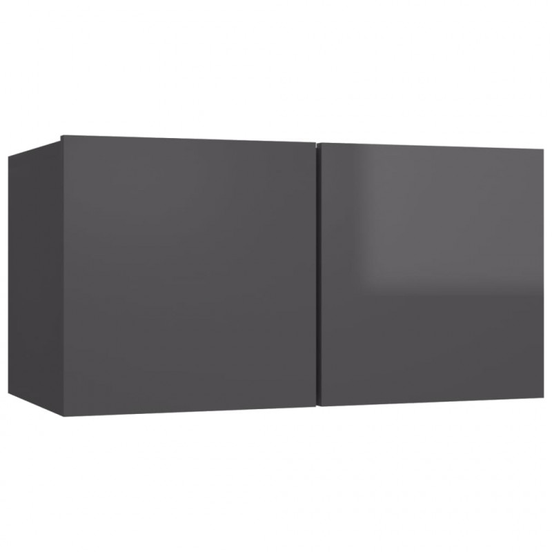 Szafki wiszące pod TV 3 szt., wysoki połysk, szare, 60x30x30 cm