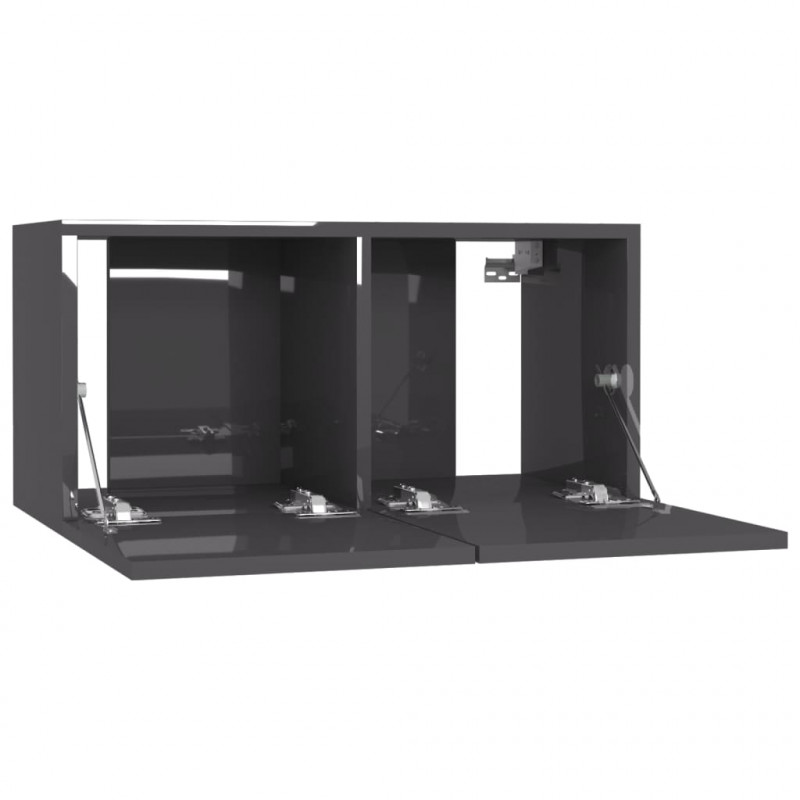 Szafki wiszące pod TV 3 szt., wysoki połysk, szare, 60x30x30 cm
