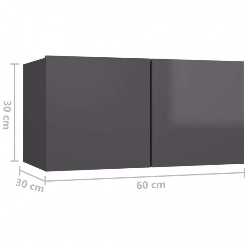 Szafki wiszące pod TV 3 szt., wysoki połysk, szare, 60x30x30 cm
