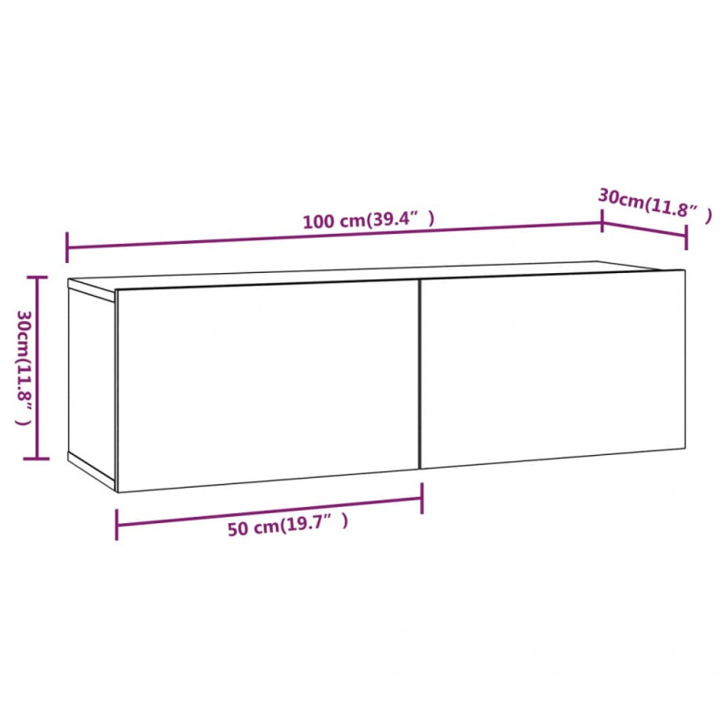 Szafki ścienne pod TV, 2 szt., białe, 100x30x30 cm
