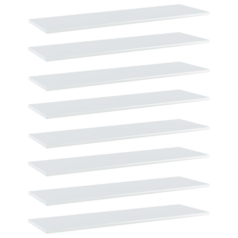 Półki na książki, 8 szt., wysoki połysk, białe, 100x30x1,5 cm