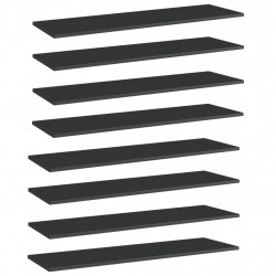 Półki na książki, 8 szt., wysoki połysk, czarne, 100x30x1,5 cm