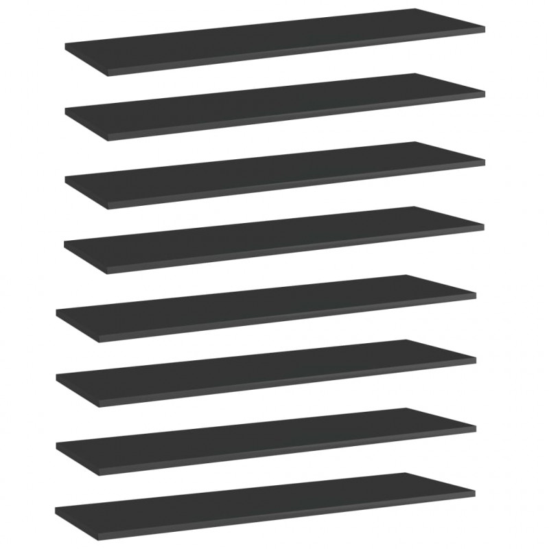 Półki na książki, 8 szt., wysoki połysk, czarne, 100x30x1,5 cm
