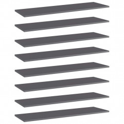 Półki na książki, 8 szt., wysoki połysk, szare, 100x30x1,5 cm
