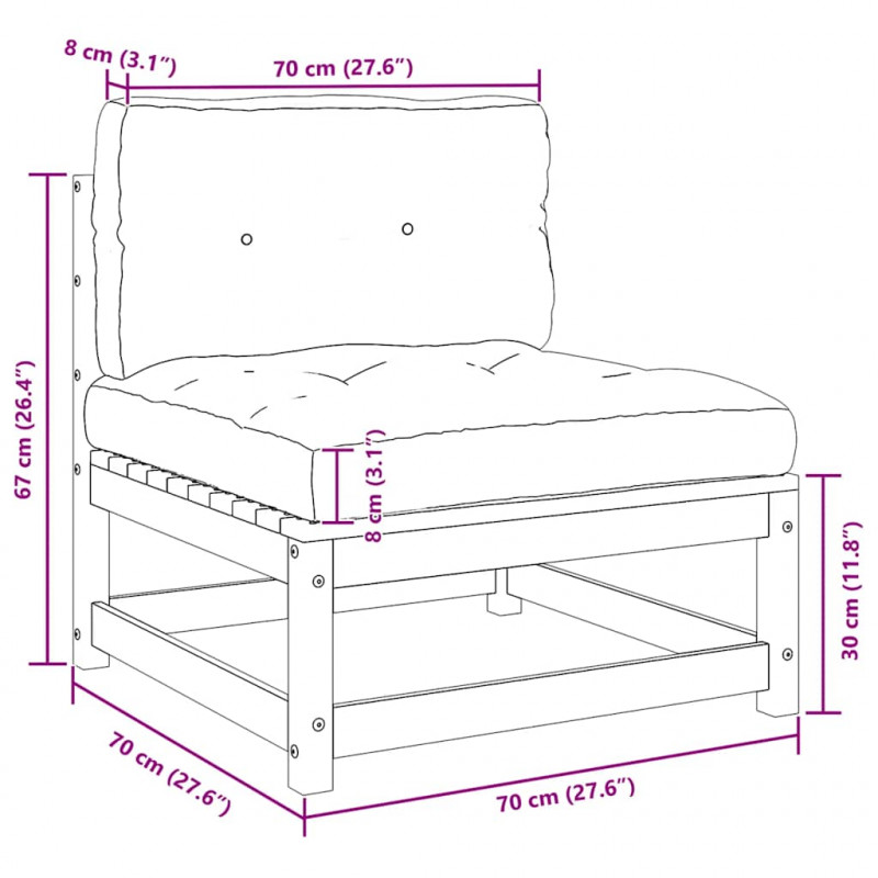 Ogrodowa sofa środkowa z antracytowymi poduszkami, lite drewno