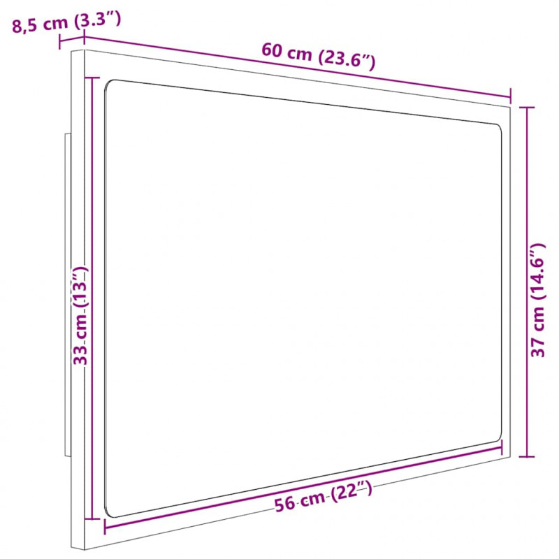 Lustro łazienkowe z LED, białe, 60x8,5x37 cm, akryl