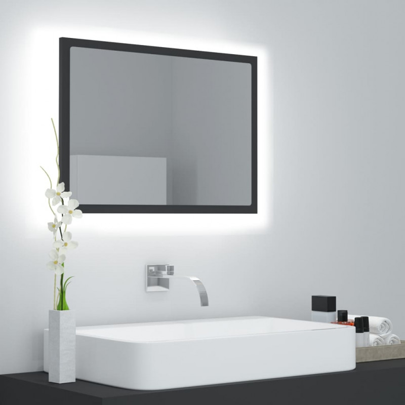 Lustro łazienkowe z LED, szare, 60x8,5x37 cm, akryl