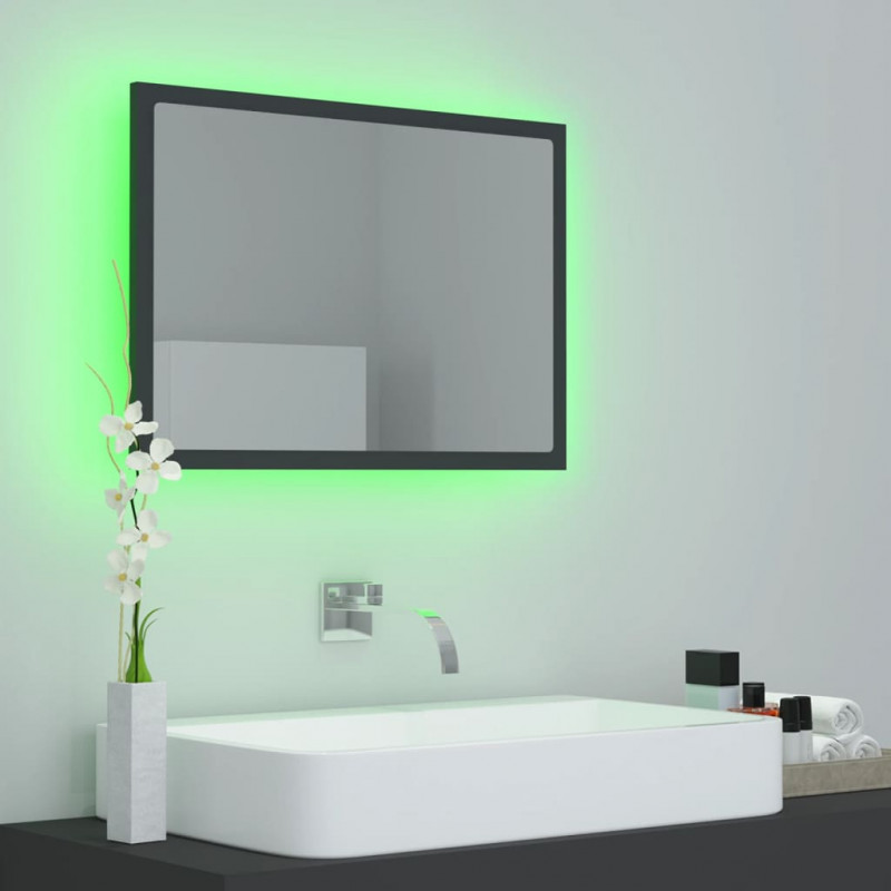 Lustro łazienkowe z LED, szare, 60x8,5x37 cm, akryl