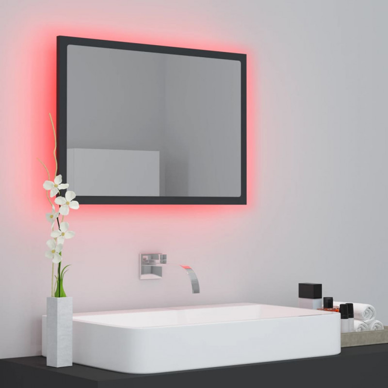 Lustro łazienkowe z LED, szare, 60x8,5x37 cm, akryl