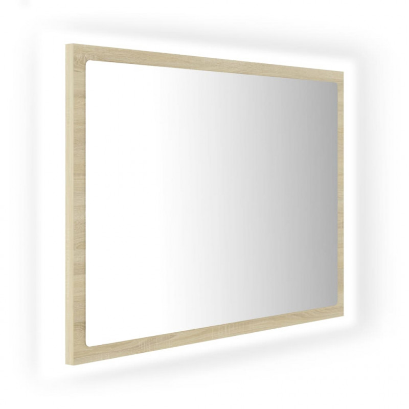 Lustro łazienkowe LED, kolor dąb sonoma, 60x8,5x37 cm, akryl