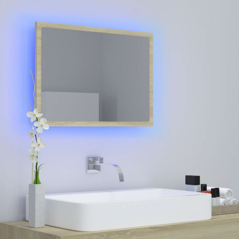 Lustro łazienkowe LED, kolor dąb sonoma, 60x8,5x37 cm, akryl