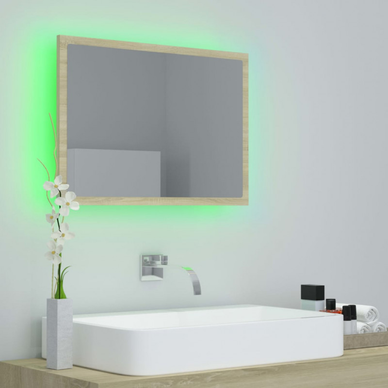 Lustro łazienkowe LED, kolor dąb sonoma, 60x8,5x37 cm, akryl