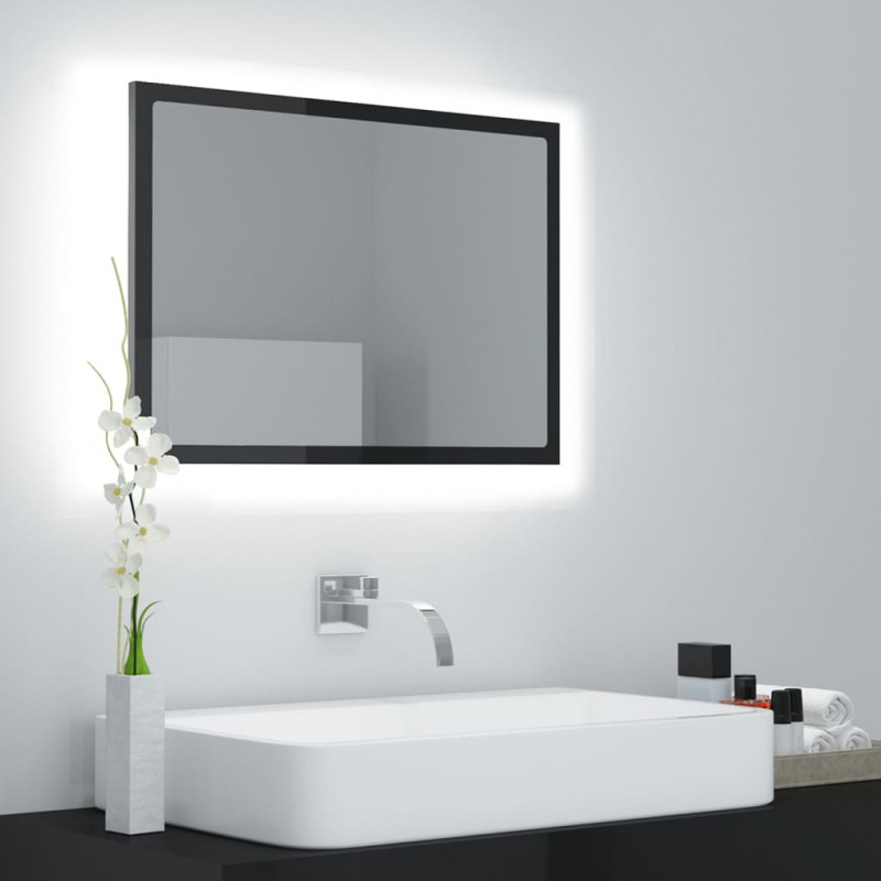 Lustro łazienkowe LED, wysoki połysk, czarne, 60x8,5x37, akryl