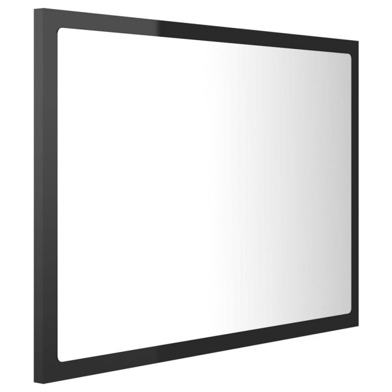 Lustro łazienkowe LED, wysoki połysk, czarne, 60x8,5x37, akryl
