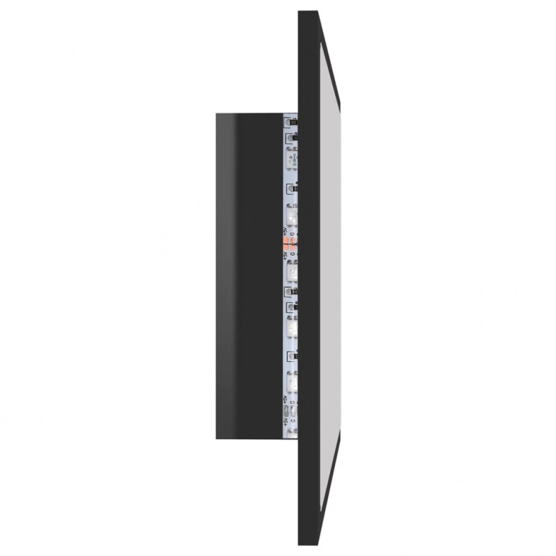 Lustro łazienkowe LED, wysoki połysk, czarne, 60x8,5x37, akryl