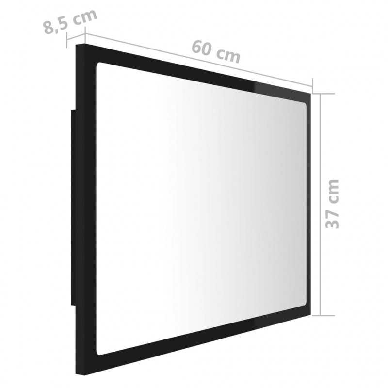 Lustro łazienkowe LED, wysoki połysk, czarne, 60x8,5x37, akryl