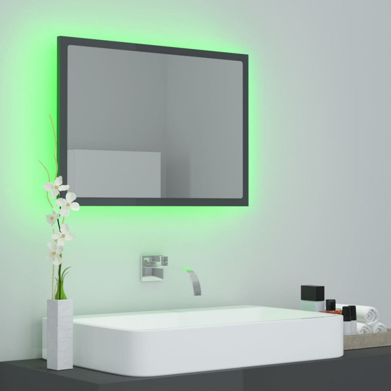 Lustro łazienkowe LED, wysoki połysk, szare, 60x8,5x37cm, akryl