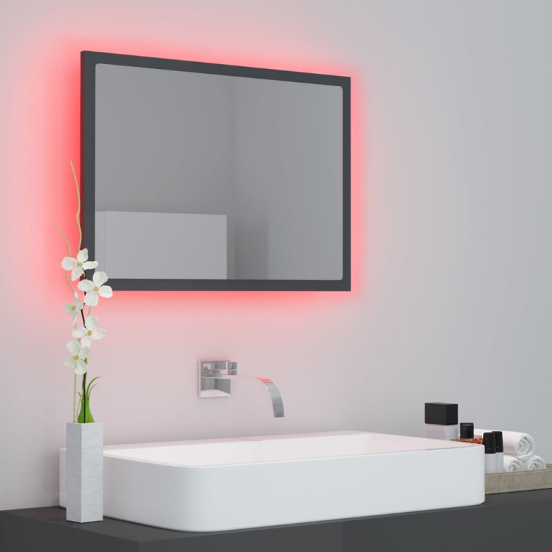 Lustro łazienkowe LED, wysoki połysk, szare, 60x8,5x37cm, akryl