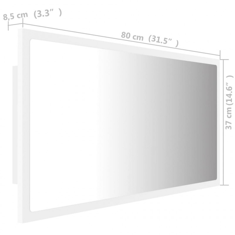 Lustro łazienkowe z LED, białe, 80x8,5x37 cm, akryl